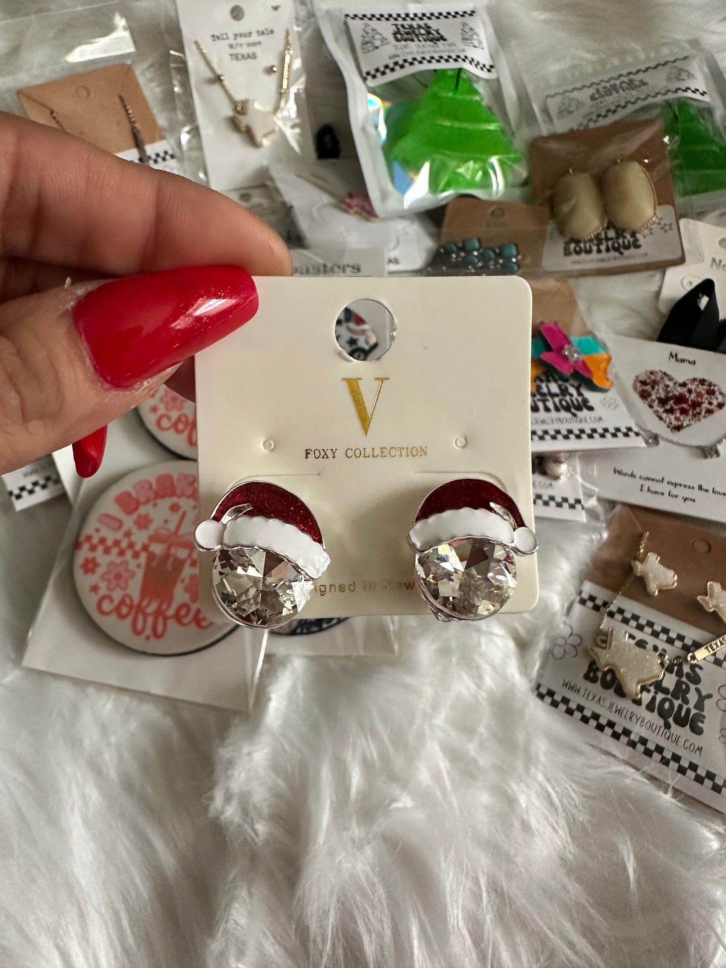 Santa hat rhinestone earrings