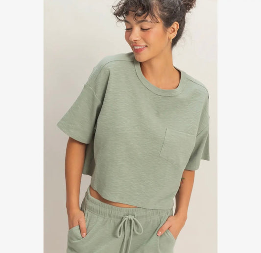 Sage Sunday Crop Top Tee