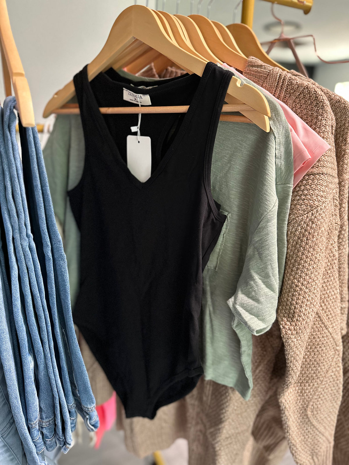 Classic Black Ribbed Tank Bodysuit