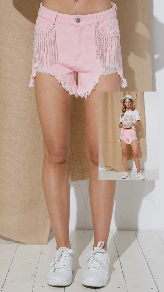 Blush Cowgirl drip shorts
